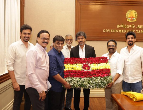 Honorable Chief Minister of Tamil Nadu, Mr. C. Joseph Vijay, today (18.05.2026) at the Secretariat, met with Mr. D.G. Thyagarajan, President of the Tamil Film Current Producers Association, Mr. D. Siva, General Secretary, Mr. G. Dhananjayan, Treasurer, Deputy Heads Mr. S.R. Prabhu, Mr. S.S. Lalith Kumar, Joint Secretaries Mr. Mukesh R. Mehta and Mr. S. Vinoth Kumar, and Executive Members, and handed over a bank draft of Rs. 10 lakh to the Chief Minister's Public Relief Fund.